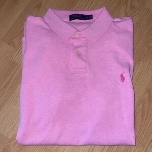Polo Ralph Lauren Light Pink On Pink Logo Short Sleeve Cotton Collared Shirt